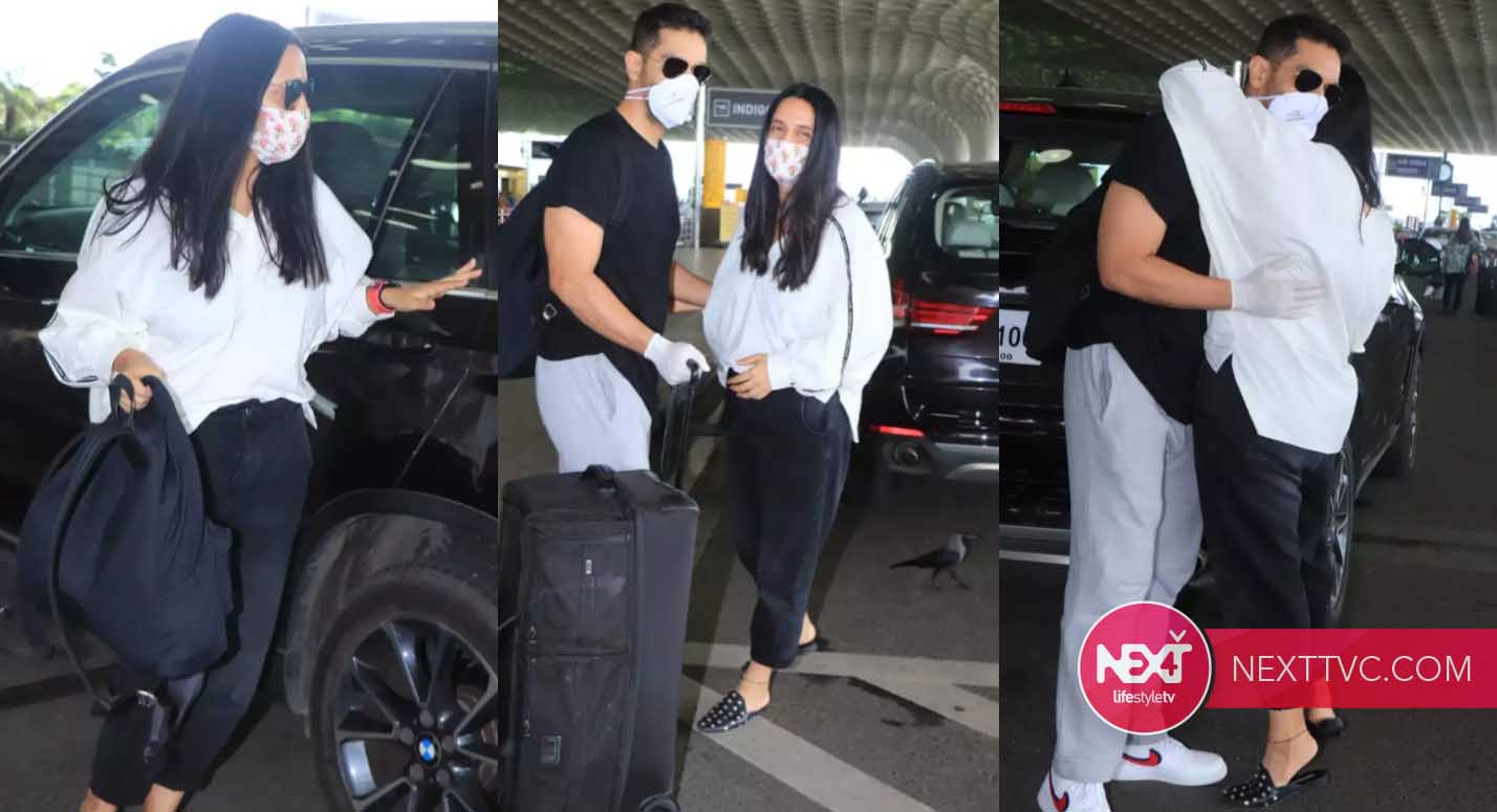 Neha Dhupia Snapped At The Mumbai Airport With Husband Angad Bedi Entertainment News 