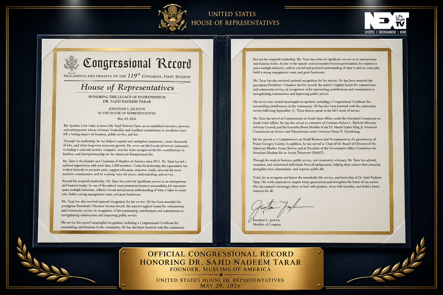 Dr. Sajid Tarar US Congress Recognition